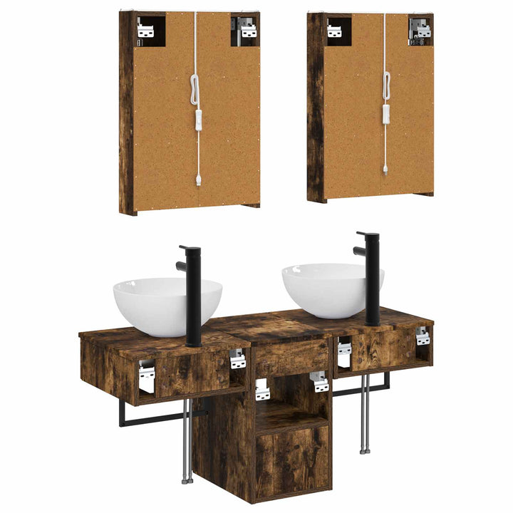 Badeværelsesskabsæt 5 pcs Røget eg 43 x 11,5 x 60,5 cm