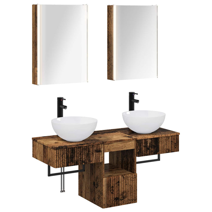 Badeværelsesskabsæt 5 pcs Gammelt træ 43 x 11,5 x 60,5 cm