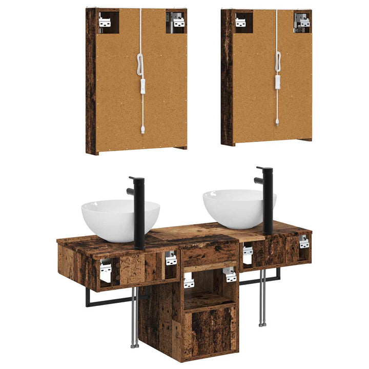Badeværelsesskabsæt 5 pcs Gammelt træ 43 x 11,5 x 60,5 cm