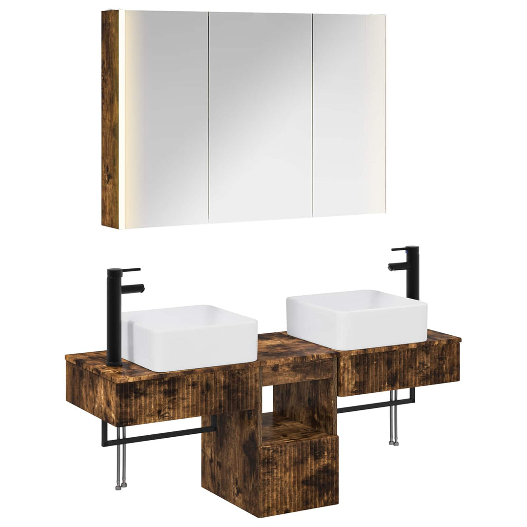 Badeværelsesskabsæt 4 pcs Røget eg 103,5 x 15,5 x 70 cm