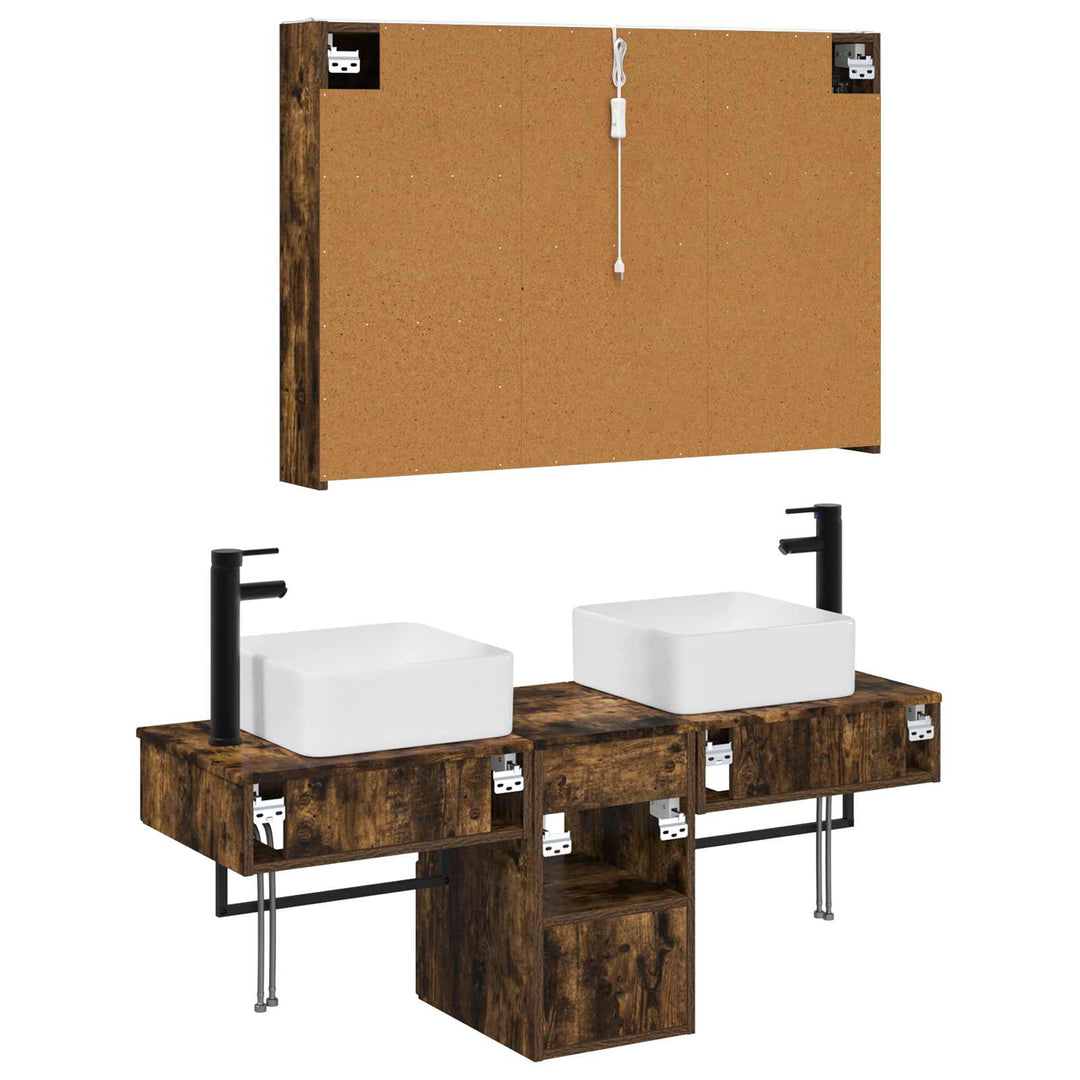 Badeværelsesskabsæt 4 pcs Røget eg 103,5 x 15,5 x 70 cm
