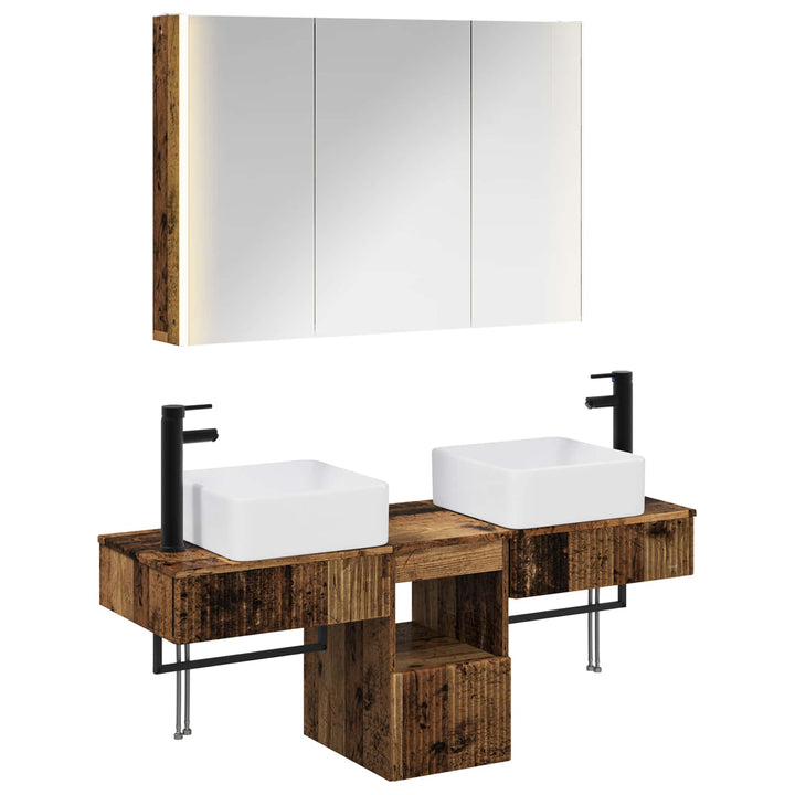 Badeværelsesskabsæt 4 pcs Gammelt træ 103,5 x 15,5 x 70 cm