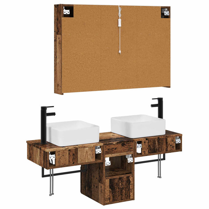 Badeværelsesskabsæt 4 pcs Gammelt træ 103,5 x 15,5 x 70 cm