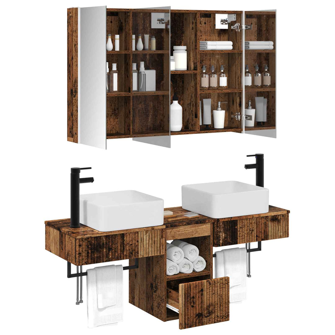 Badeværelsesskabsæt 4 pcs Gammelt træ 103,5 x 15,5 x 70 cm