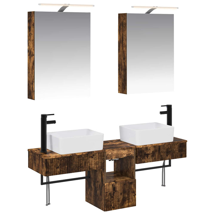 Badeværelsesskabsæt 5 pcs Røget eg 50 x 14,5 x 70 cm