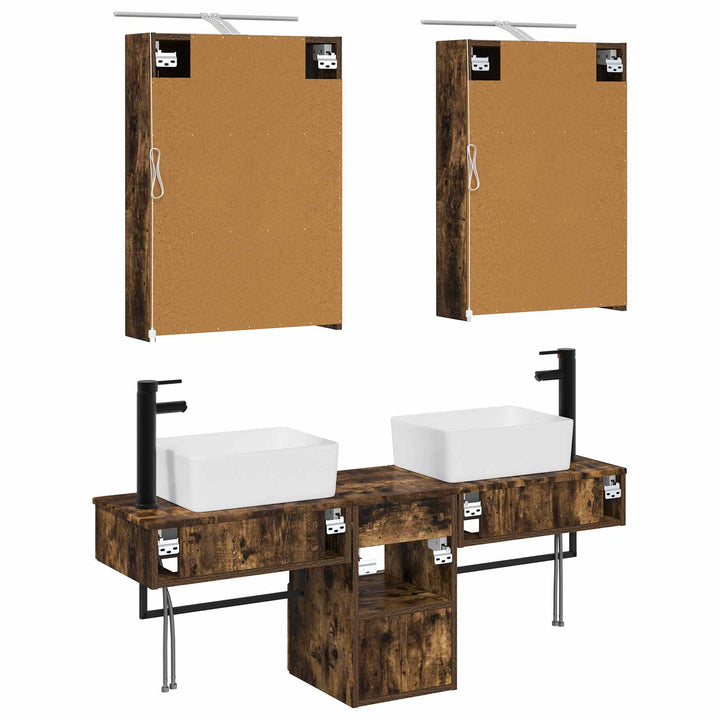 Badeværelsesskabsæt 5 pcs Røget eg 50 x 14,5 x 70 cm