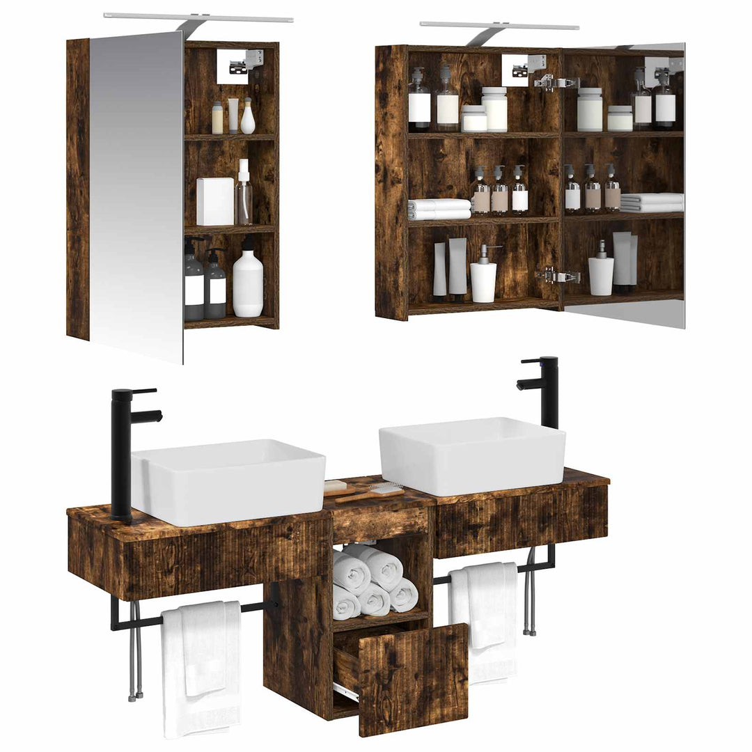 Badeværelsesskabsæt 5 pcs Røget eg 50 x 14,5 x 70 cm