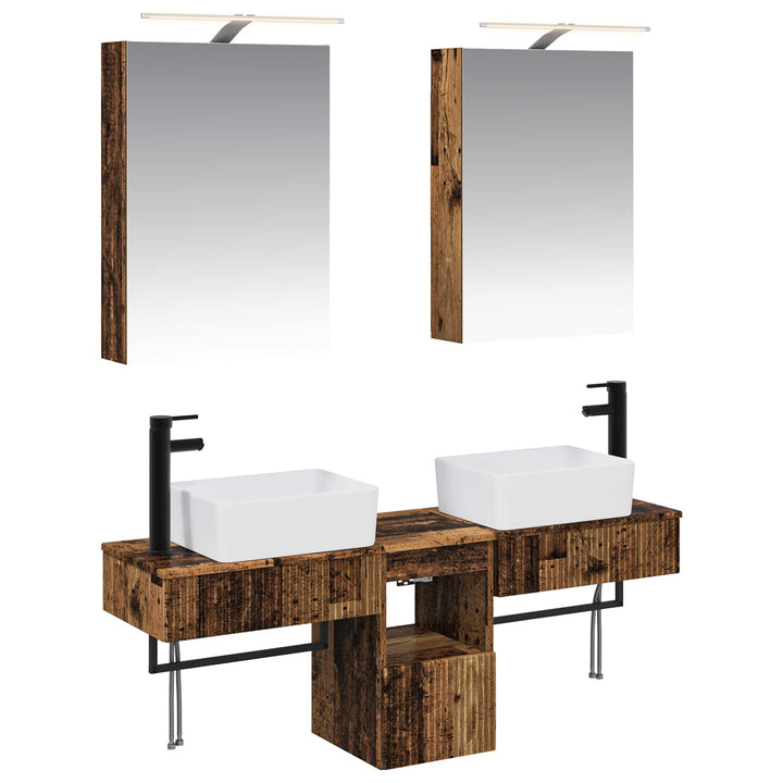 Badeværelsesskabsæt 5 pcs Gammelt træ 50 x 14,5 x 70 cm
