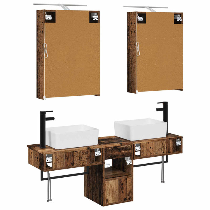 Badeværelsesskabsæt 5 pcs Gammelt træ 50 x 14,5 x 70 cm