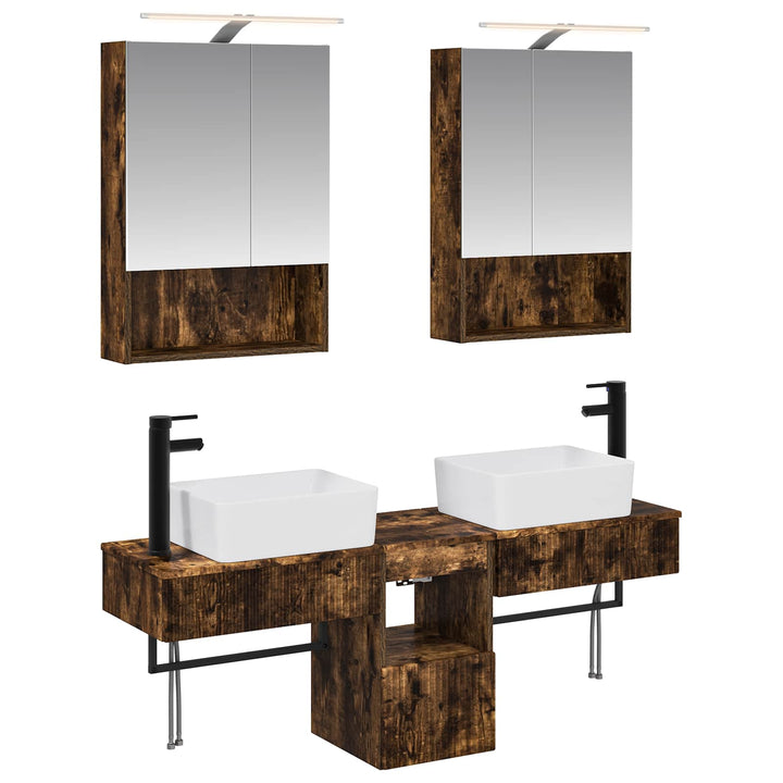 Badeværelsesskabsæt 5 pcs Røget eg 50 x 14,5 x 70 cm