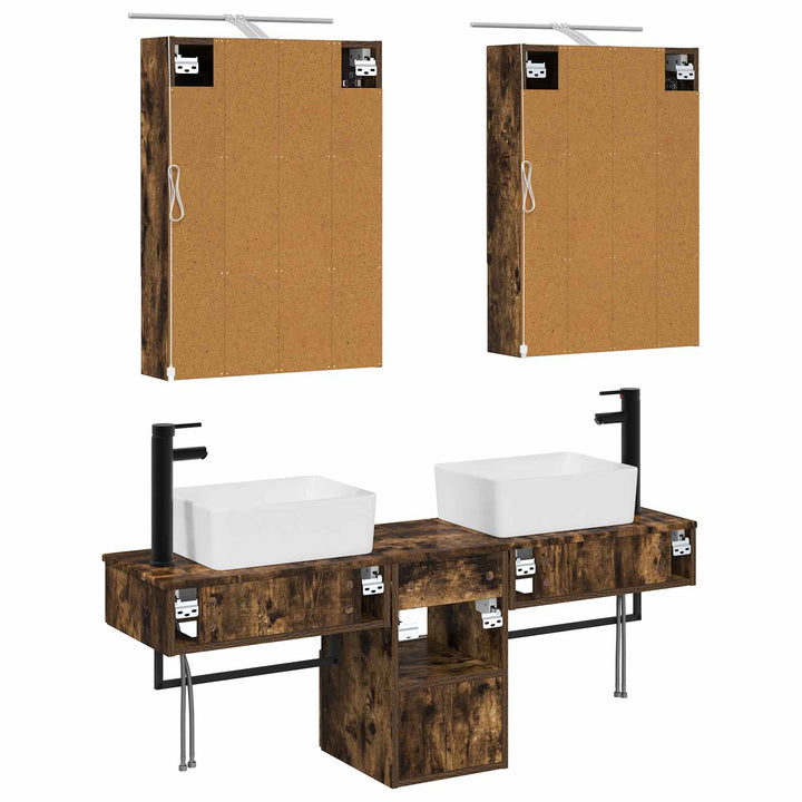 Badeværelsesskabsæt 5 pcs Røget eg 50 x 14,5 x 70 cm