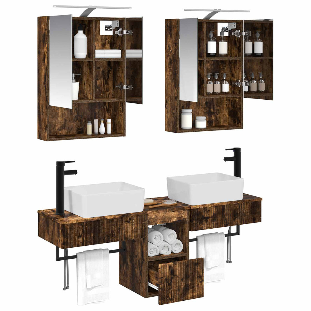 Badeværelsesskabsæt 5 pcs Røget eg 50 x 14,5 x 70 cm