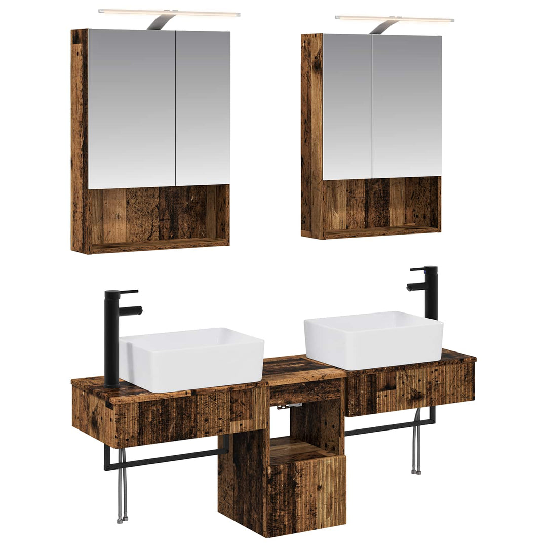 Badeværelsesskabsæt 5 pcs Gammelt træ 50 x 14,5 x 70 cm