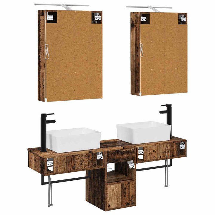 Badeværelsesskabsæt 5 pcs Gammelt træ 50 x 14,5 x 70 cm