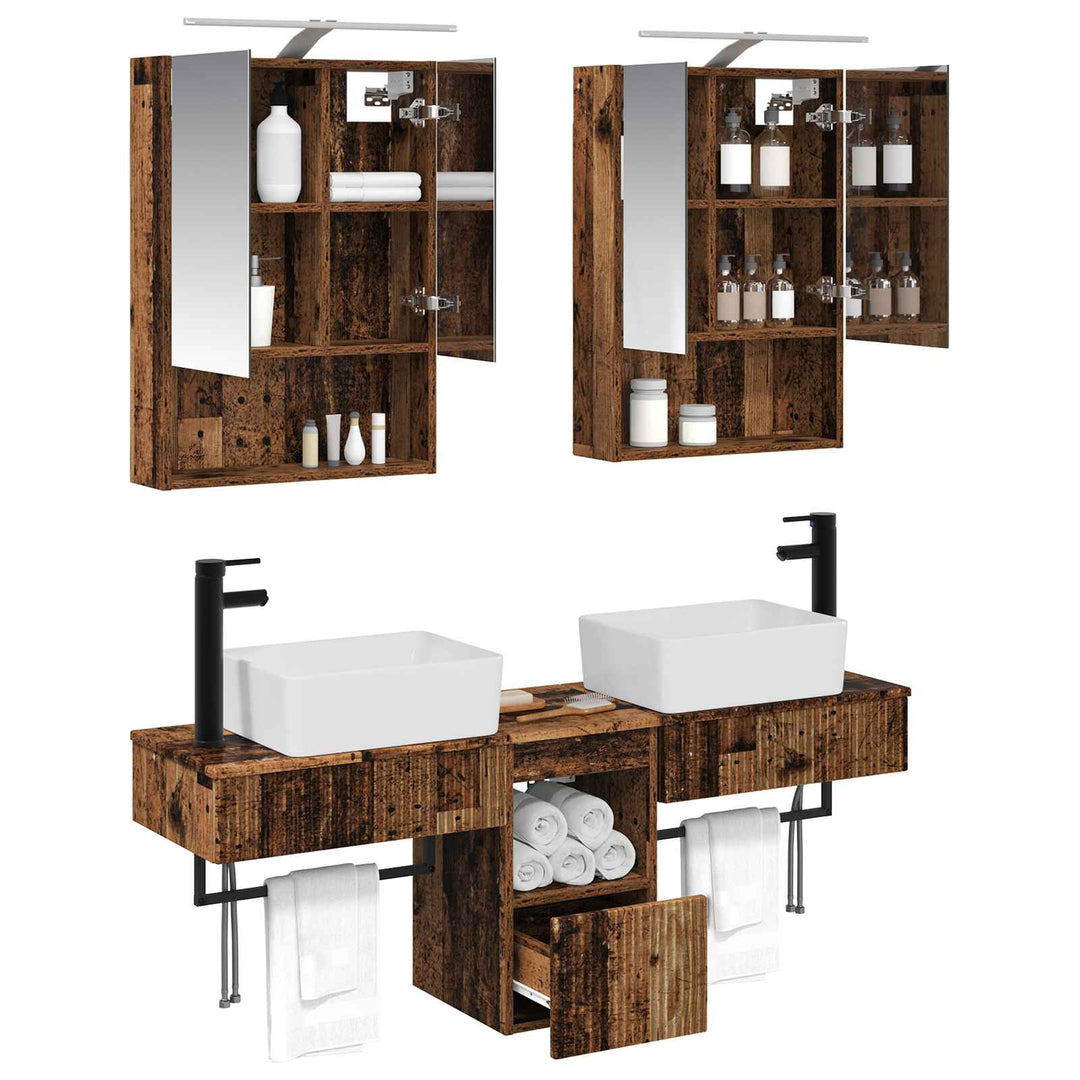 Badeværelsesskabsæt 5 pcs Gammelt træ 50 x 14,5 x 70 cm