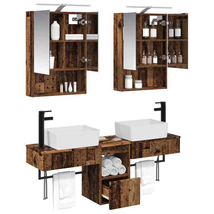 Badeværelsesskabsæt 5 pcs Gammelt træ 50 x 14,5 x 70 cm