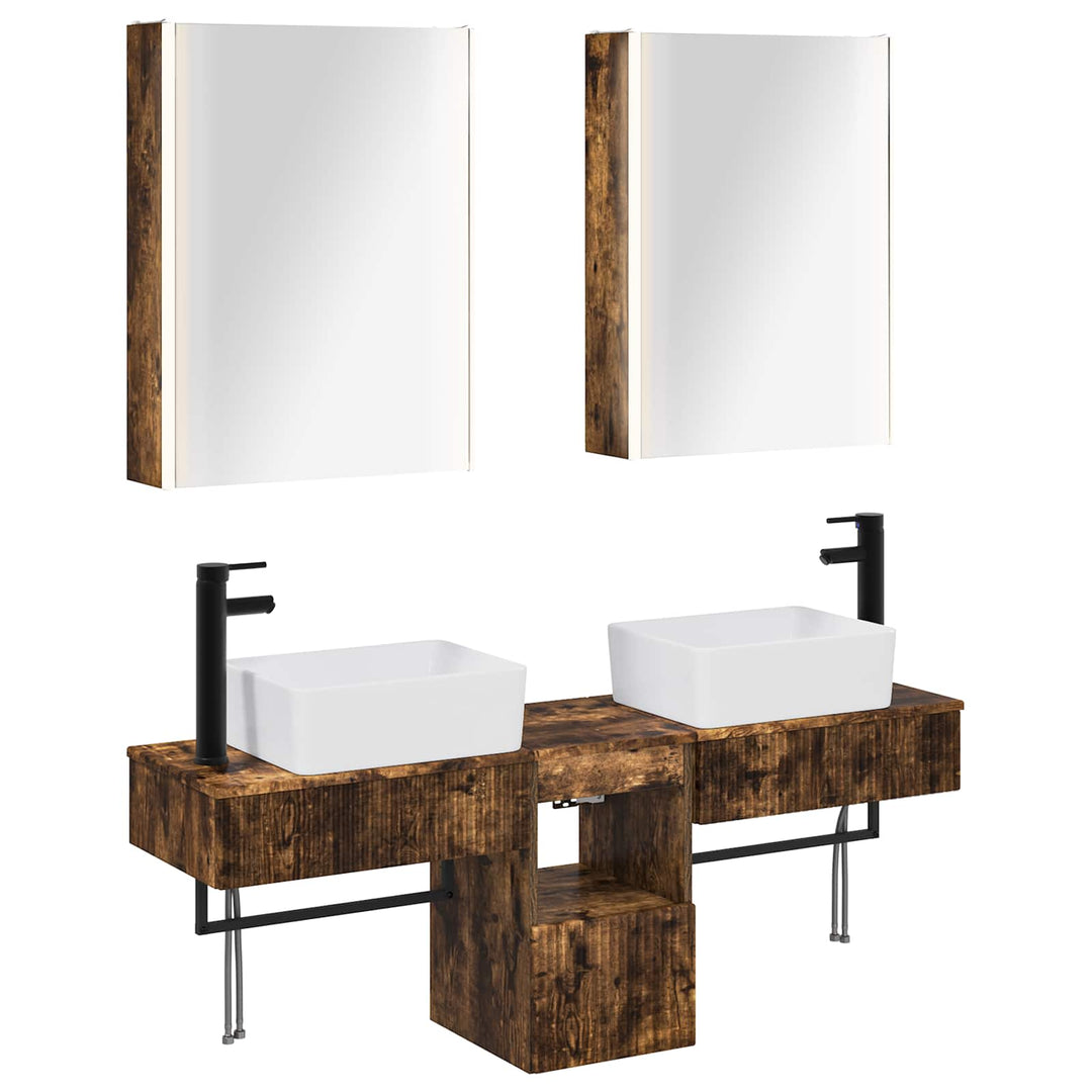 Badeværelsesskabsæt 5 pcs Røget eg 53 x 15,5 x 70 cm