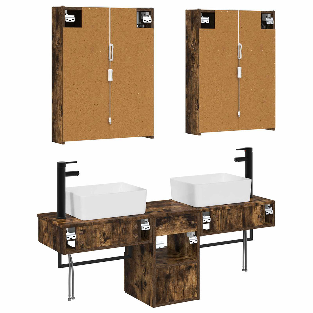 Badeværelsesskabsæt 5 pcs Røget eg 53 x 15,5 x 70 cm