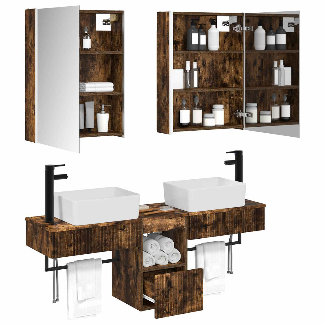Badeværelsesskabsæt 5 pcs Røget eg 53 x 15,5 x 70 cm