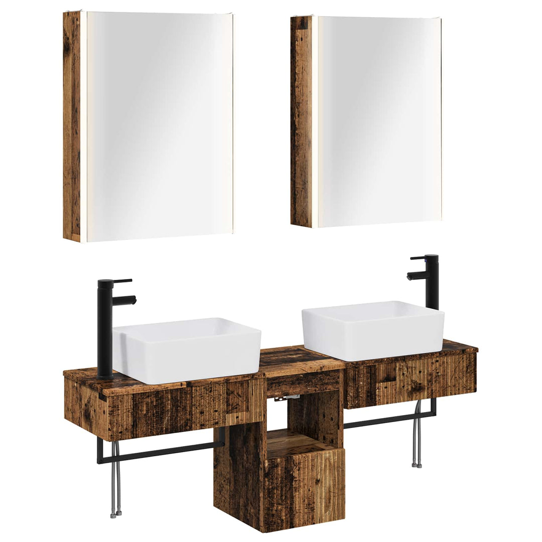 Badeværelsesskabsæt 5 pcs Gammelt træ 53 x 15,5 x 70 cm