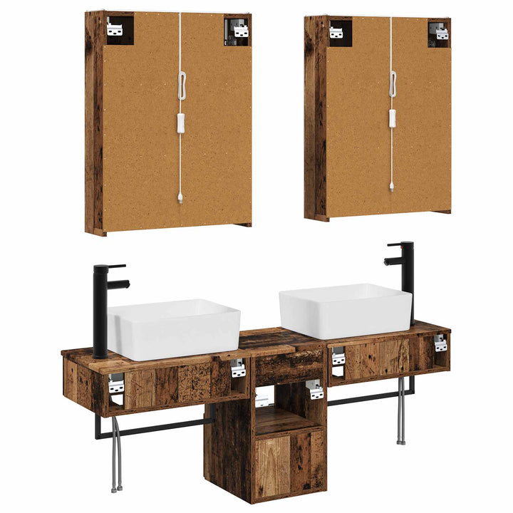 Badeværelsesskabsæt 5 pcs Gammelt træ 53 x 15,5 x 70 cm