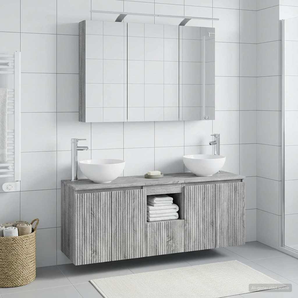 Badeværelsesskabsæt 4 pcs Grå Sonoma 100 x 14,5 x 70 cm