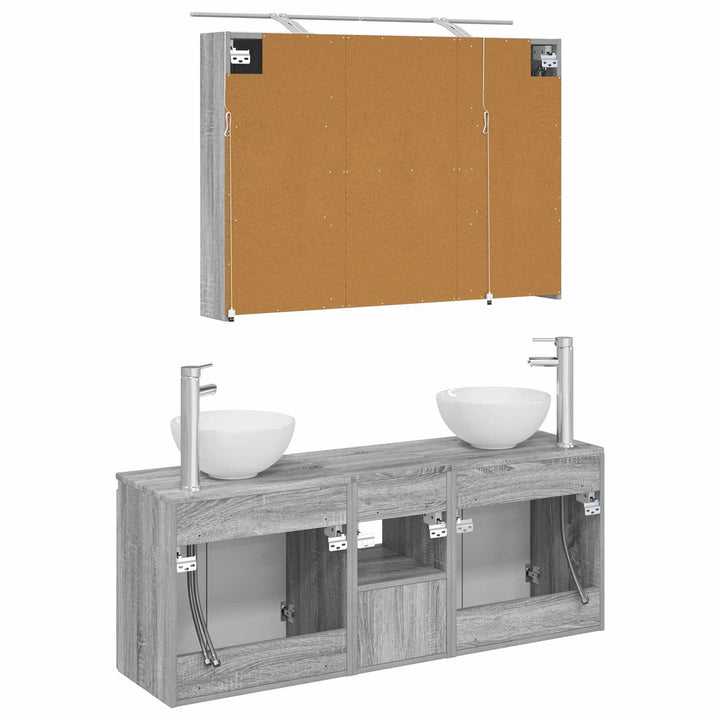 Badeværelsesskabsæt 4 pcs Grå Sonoma 100 x 14,5 x 70 cm