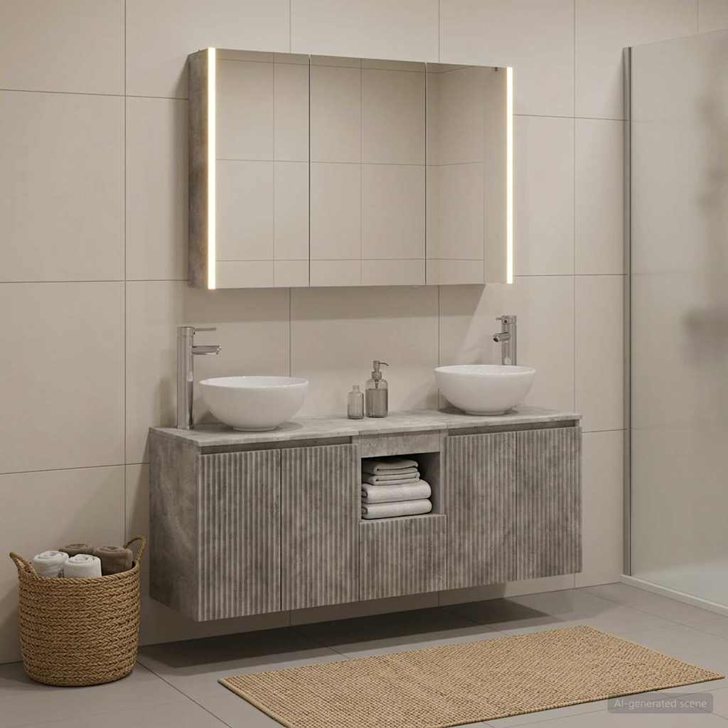 Badeværelsesskabsæt 4 pcs Betongrå 103,5 x 15,5 x 70 cm