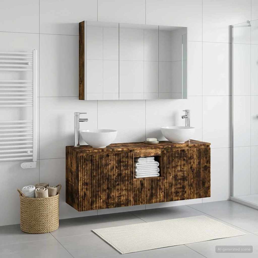 Badeværelsesskabsæt 4 pcs Røget eg 103,5 x 15,5 x 70 cm