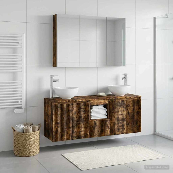 Badeværelsesskabsæt 4 pcs Røget eg 103,5 x 15,5 x 70 cm