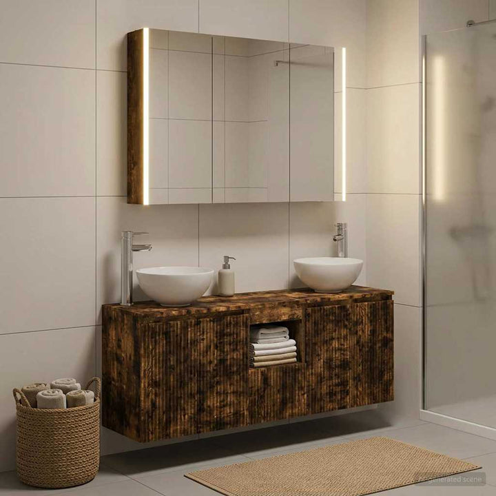Badeværelsesskabsæt 4 pcs Røget eg 103,5 x 15,5 x 70 cm