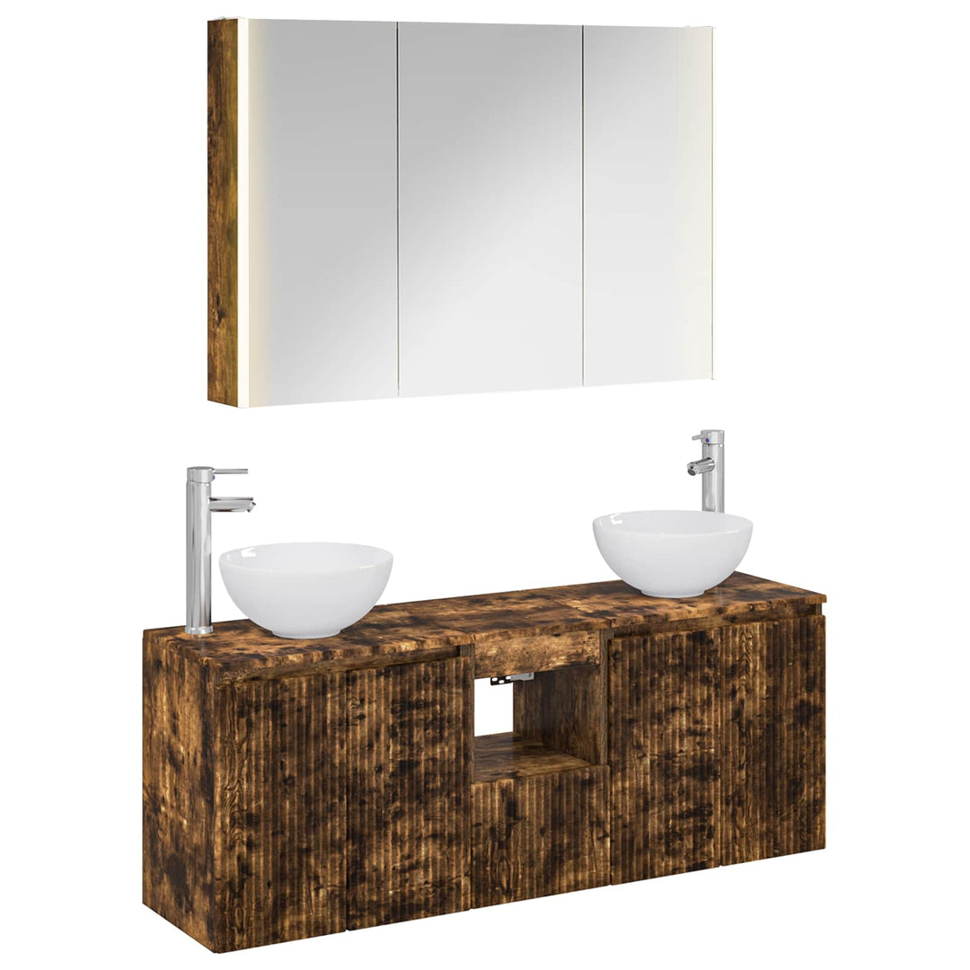 Badeværelsesskabsæt 4 pcs Røget eg 103,5 x 15,5 x 70 cm
