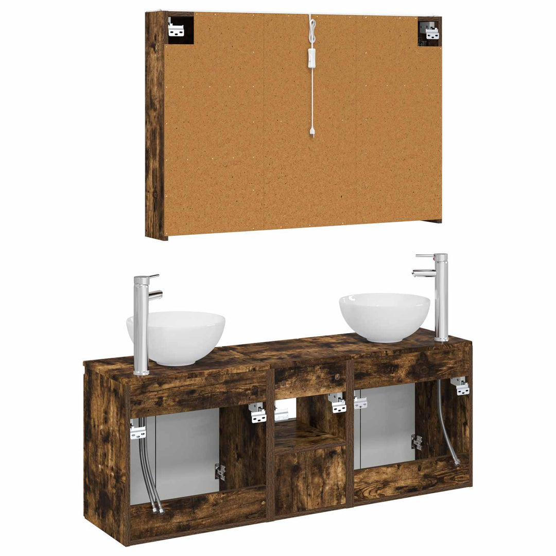 Badeværelsesskabsæt 4 pcs Røget eg 103,5 x 15,5 x 70 cm