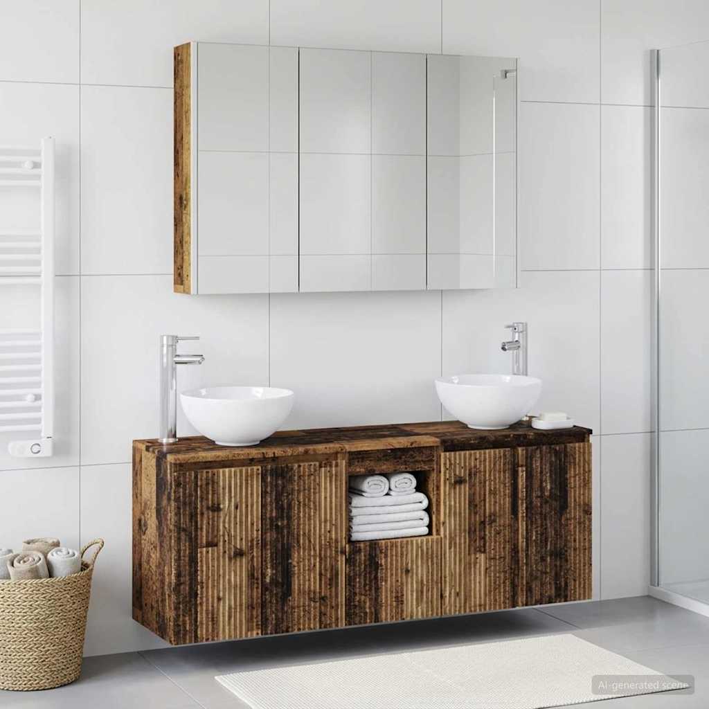 Badeværelsesskabsæt 4 pcs Gammelt træ 103,5 x 15,5 x 70 cm