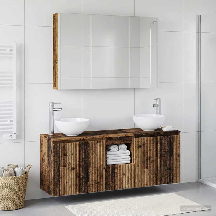 Badeværelsesskabsæt 4 pcs Gammelt træ 103,5 x 15,5 x 70 cm