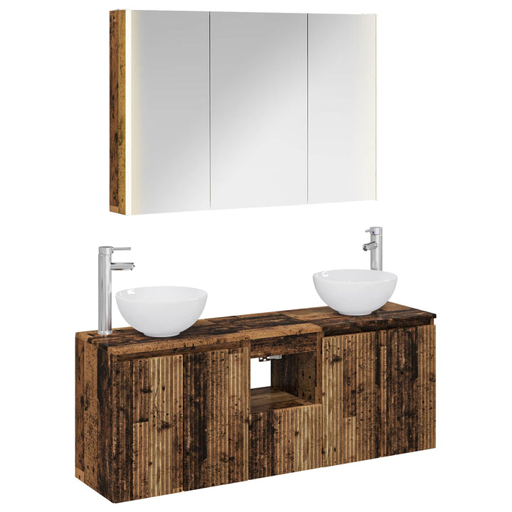Badeværelsesskabsæt 4 pcs Gammelt træ 103,5 x 15,5 x 70 cm