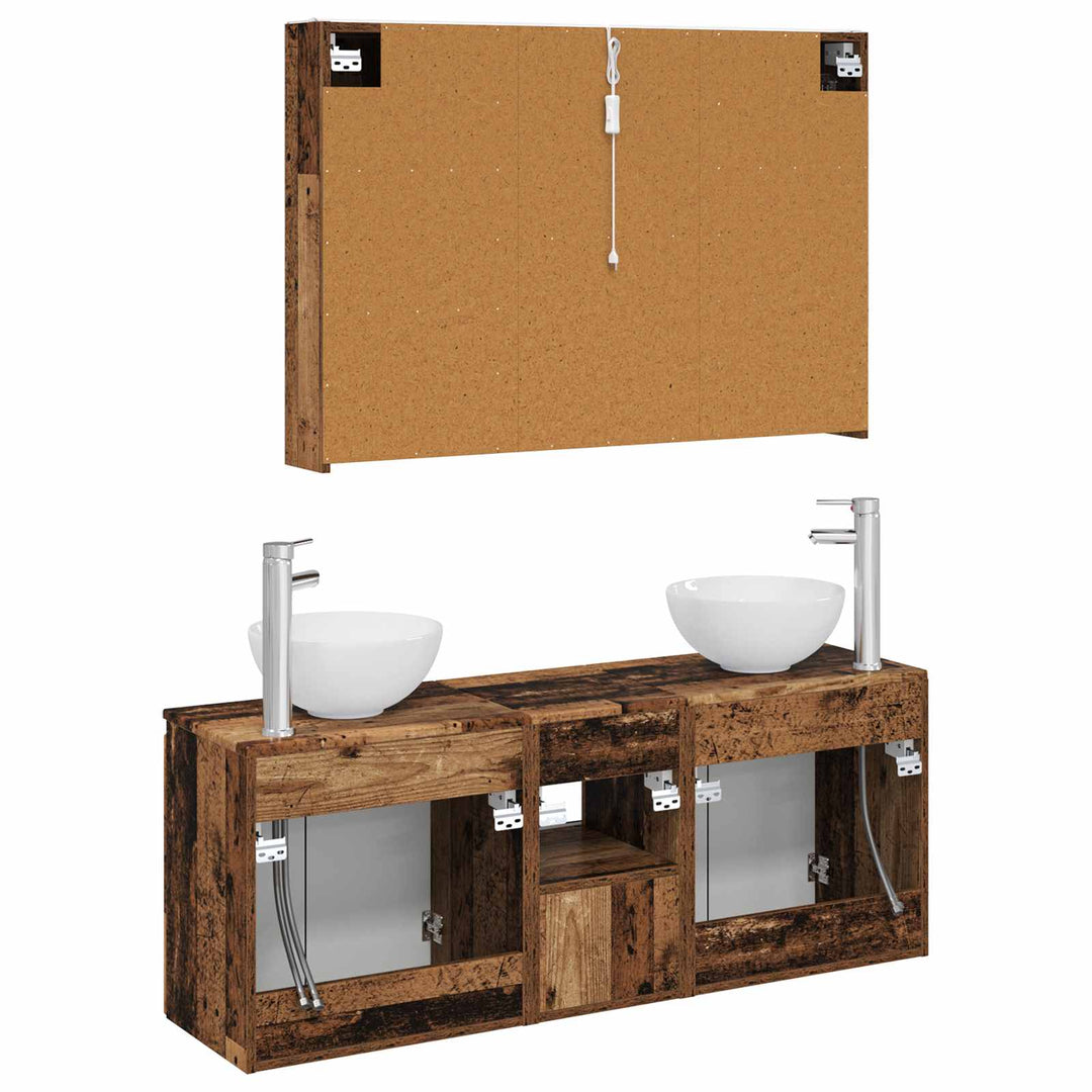 Badeværelsesskabsæt 4 pcs Gammelt træ 103,5 x 15,5 x 70 cm