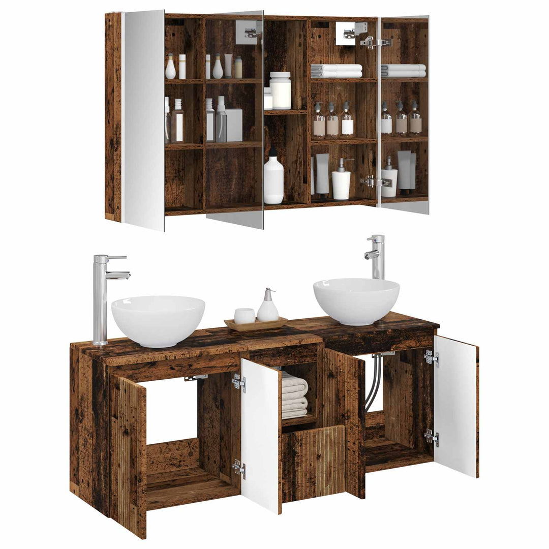Badeværelsesskabsæt 4 pcs Gammelt træ 103,5 x 15,5 x 70 cm