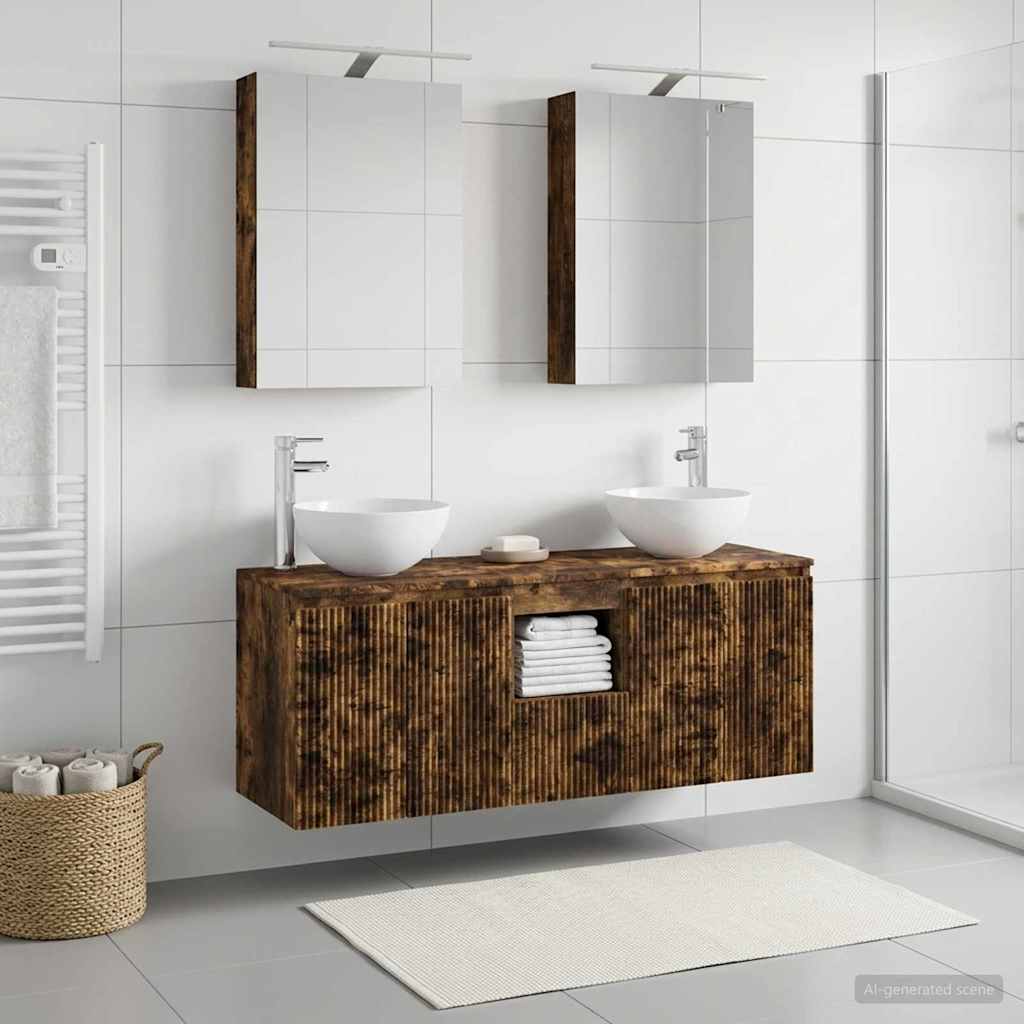 Badeværelsesskabsæt 5 pcs Røget eg 50 x 14,5 x 70 cm
