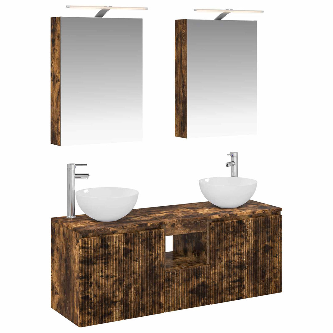 Badeværelsesskabsæt 5 pcs Røget eg 50 x 14,5 x 70 cm