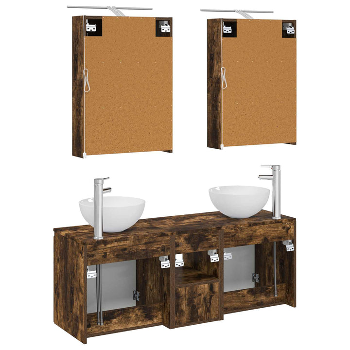 Badeværelsesskabsæt 5 pcs Røget eg 50 x 14,5 x 70 cm