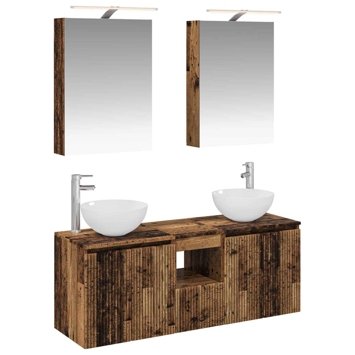 Badeværelsesskabsæt 5 pcs Gammelt træ 50 x 14,5 x 70 cm