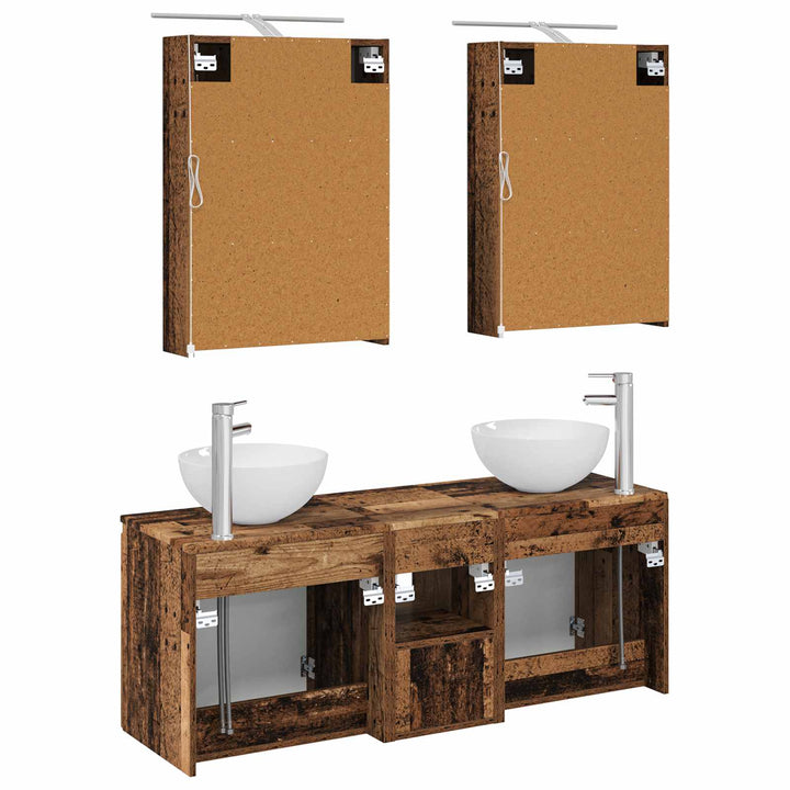 Badeværelsesskabsæt 5 pcs Gammelt træ 50 x 14,5 x 70 cm