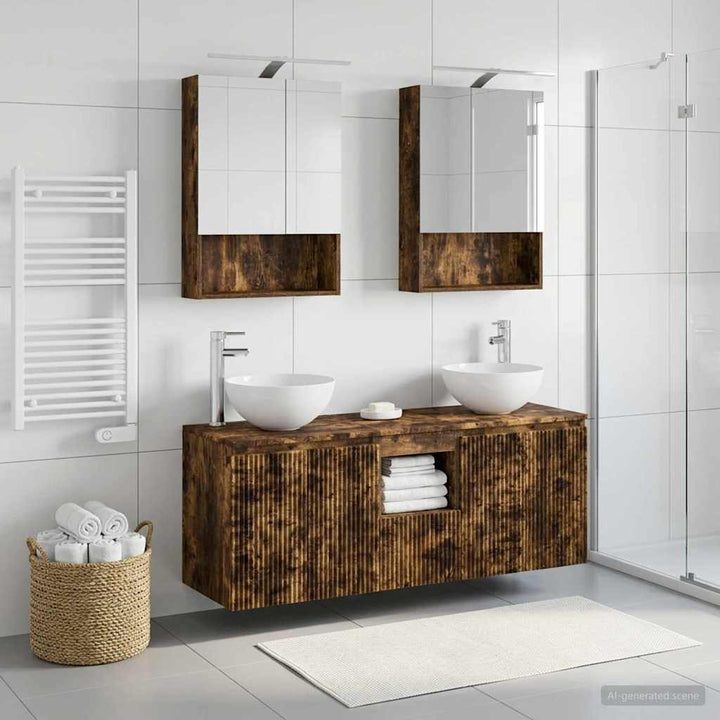Badeværelsesskabsæt 5 pcs Røget eg 50 x 14,5 x 70 cm