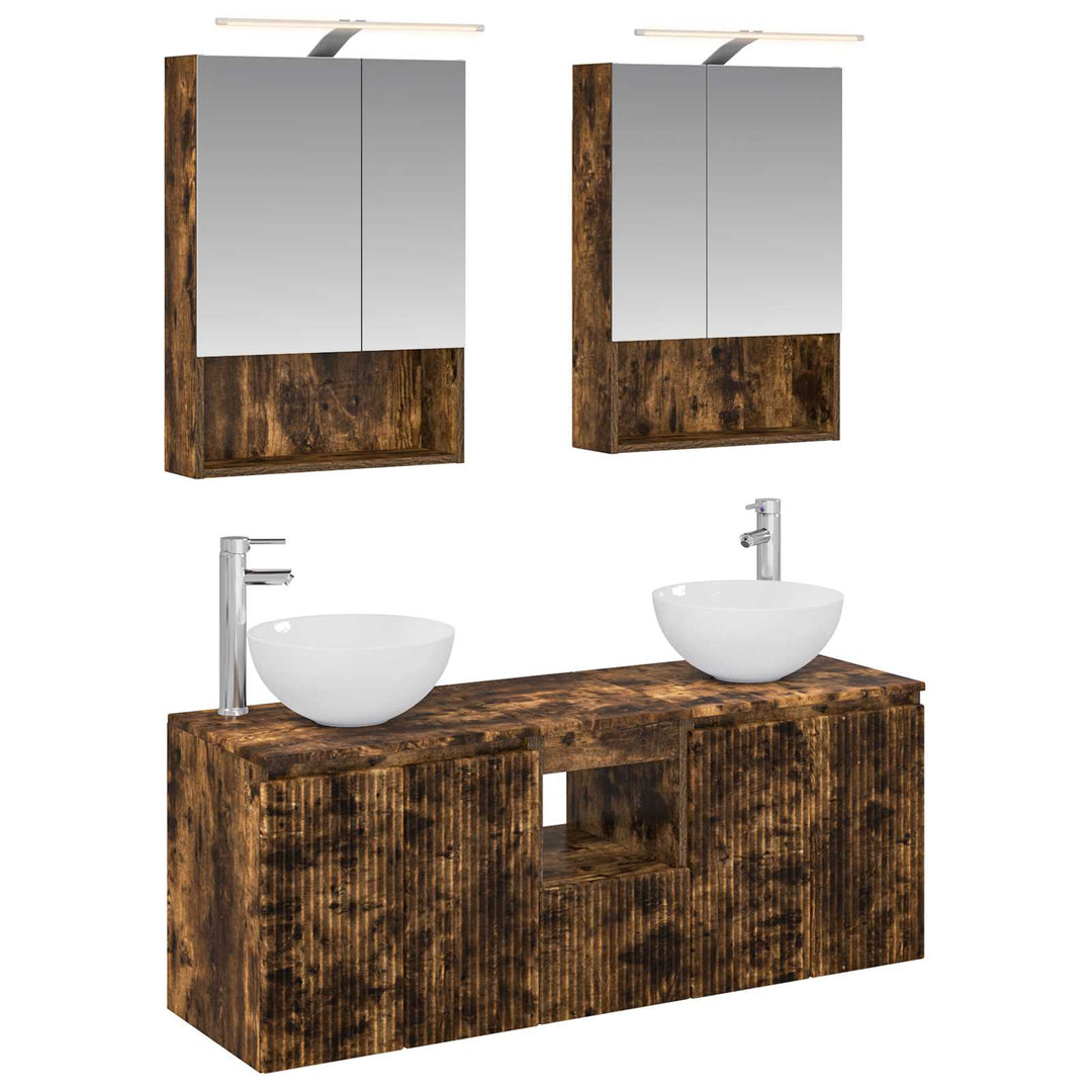 Badeværelsesskabsæt 5 pcs Røget eg 50 x 14,5 x 70 cm