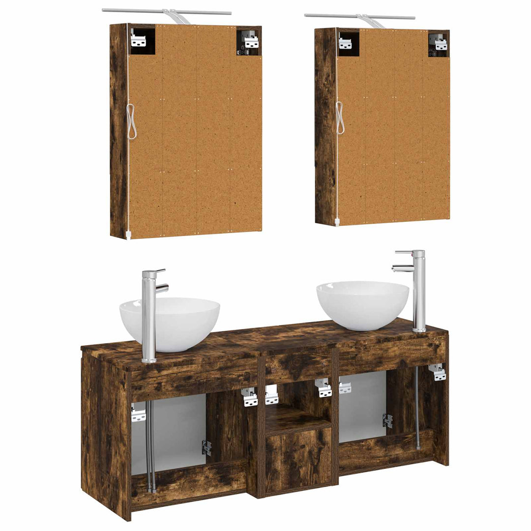 Badeværelsesskabsæt 5 pcs Røget eg 50 x 14,5 x 70 cm