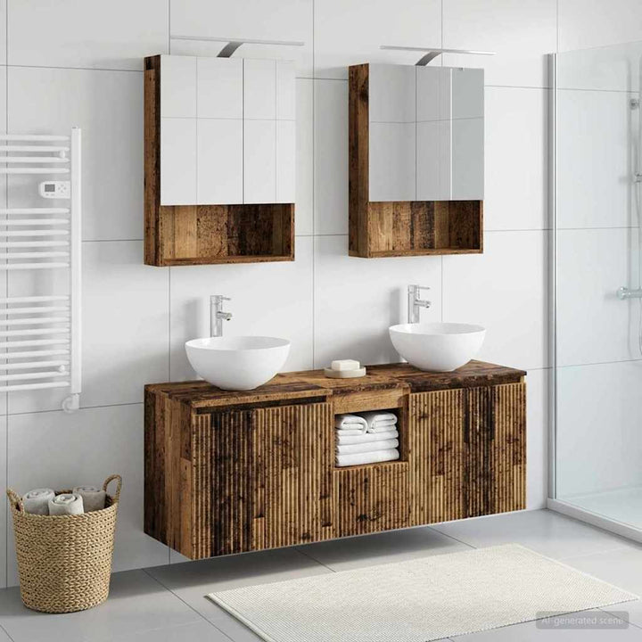 Badeværelsesskabsæt 5 pcs Gammelt træ 50 x 14,5 x 70 cm