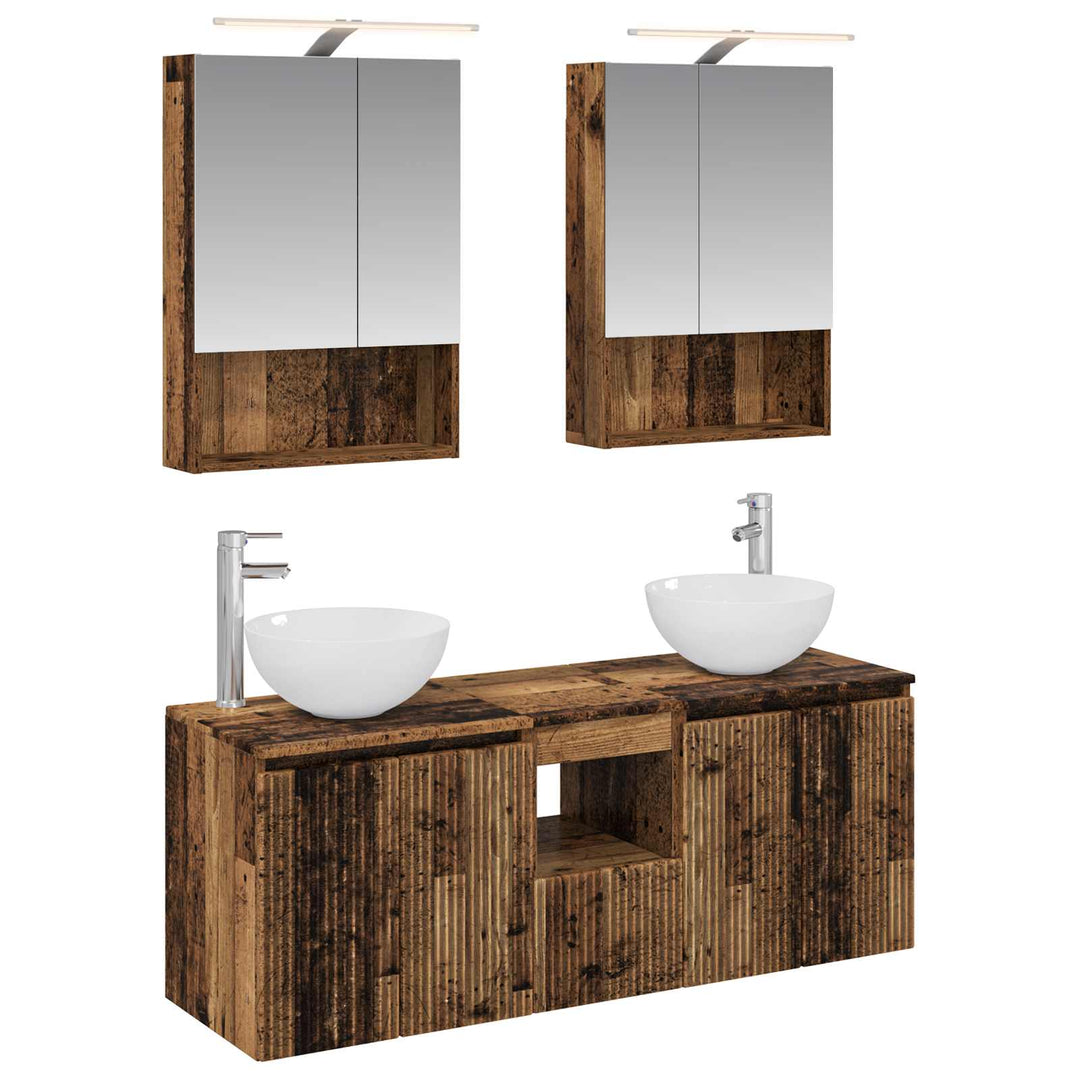 Badeværelsesskabsæt 5 pcs Gammelt træ 50 x 14,5 x 70 cm