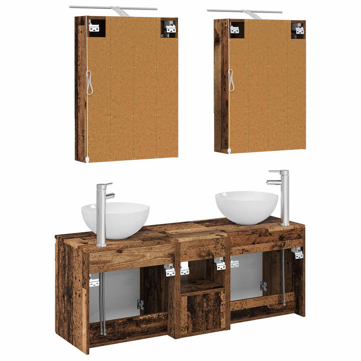 Badeværelsesskabsæt 5 pcs Gammelt træ 50 x 14,5 x 70 cm