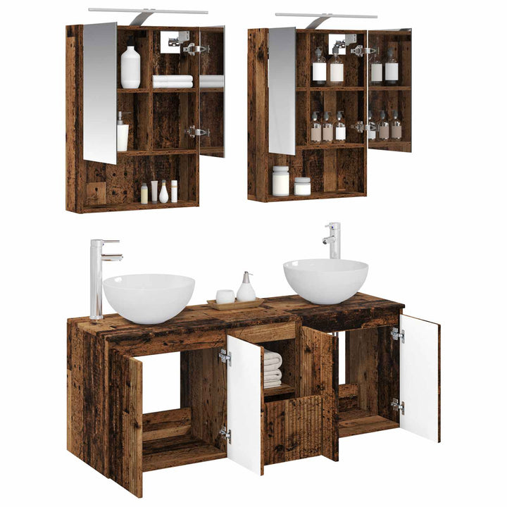Badeværelsesskabsæt 5 pcs Gammelt træ 50 x 14,5 x 70 cm
